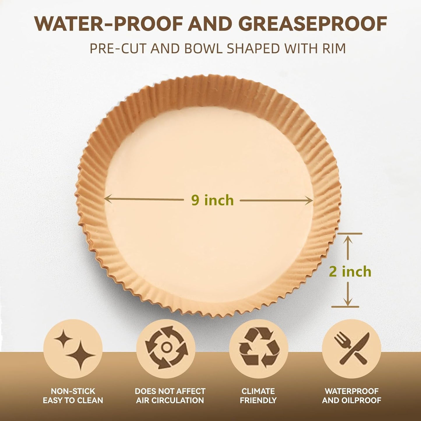 125Pcs 9 inch Round Disposable Air Fryer Parchment Liners-Non-Stick Parchment Sheets for Air Fryer Basket Microwave – Oil-proof, Water-proof, Effortless Cleanup for Baking