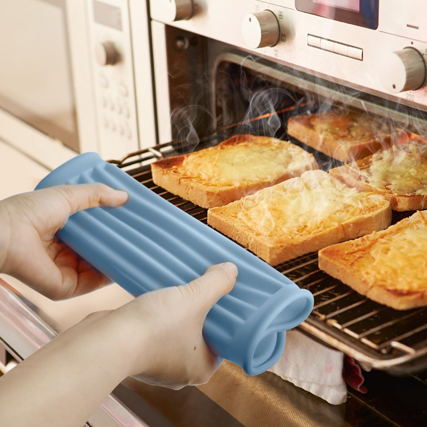 Large Silicone Trivet for Hot Dishes, 4PCS Hot Pads Trivets Mats for Hot Pots and Pans, Heat Resistant Silicone Hot Pot Holders, Blue Tables Mat for Countertop, Jar Opener, Drying Mat