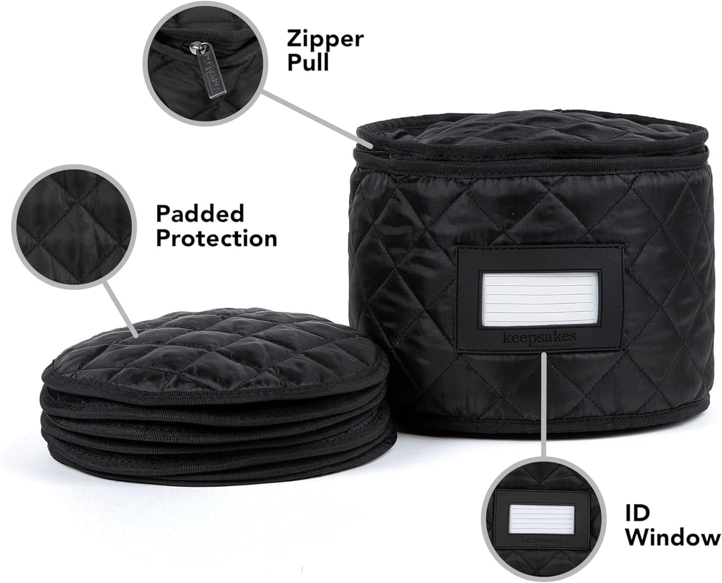 Covermates Keepsakes - Dish Storage - Padded Protection - ID Window - Stain Resistant - Machine Washable - China Storage, Black