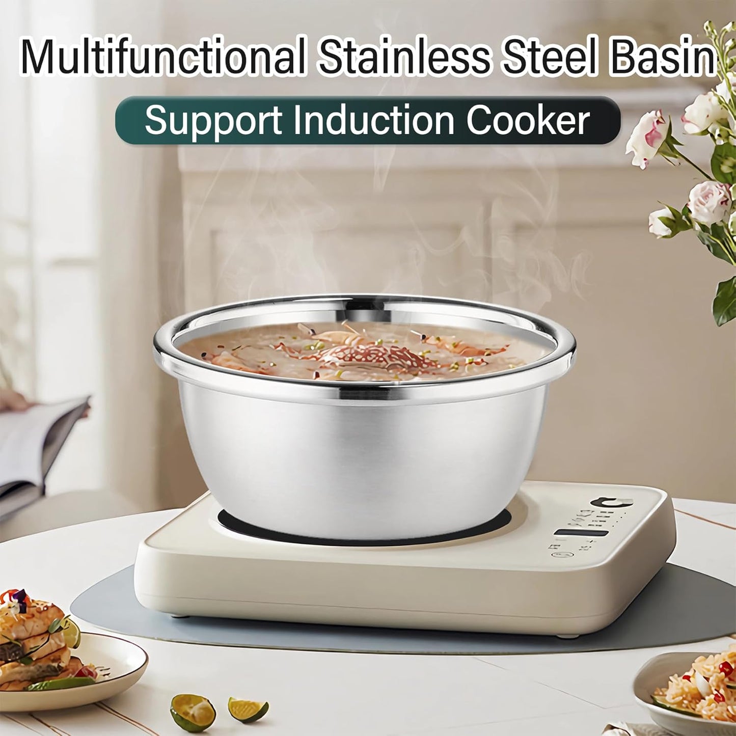 304 Stainless Steel Colander 4QT Microporous Colander & Large Bowl for Kitchen,Rice Strainer with Salad Mixing Bowl for Pasta Straining,Fruit Washing,Vegetable Draining,Food Mixing(2PCs)