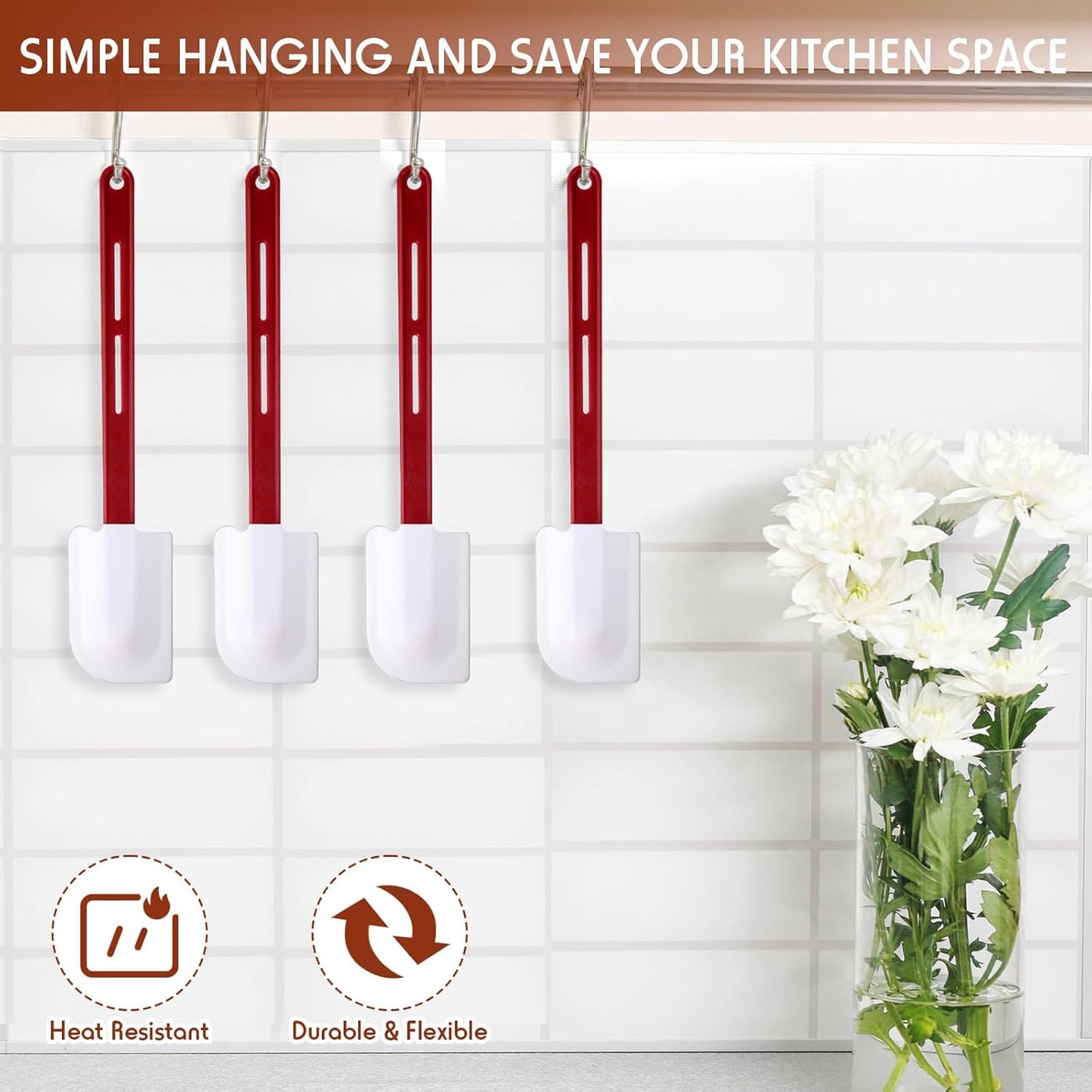 Norme 4 Pcs High Temp Silicone Spatulas Heat Resistant Rubber Spatula Commercial Silicone Scraper with Handle for Kitchen Cook Baking Mixing Utensil, Dishwasher Safe (14 Inch)