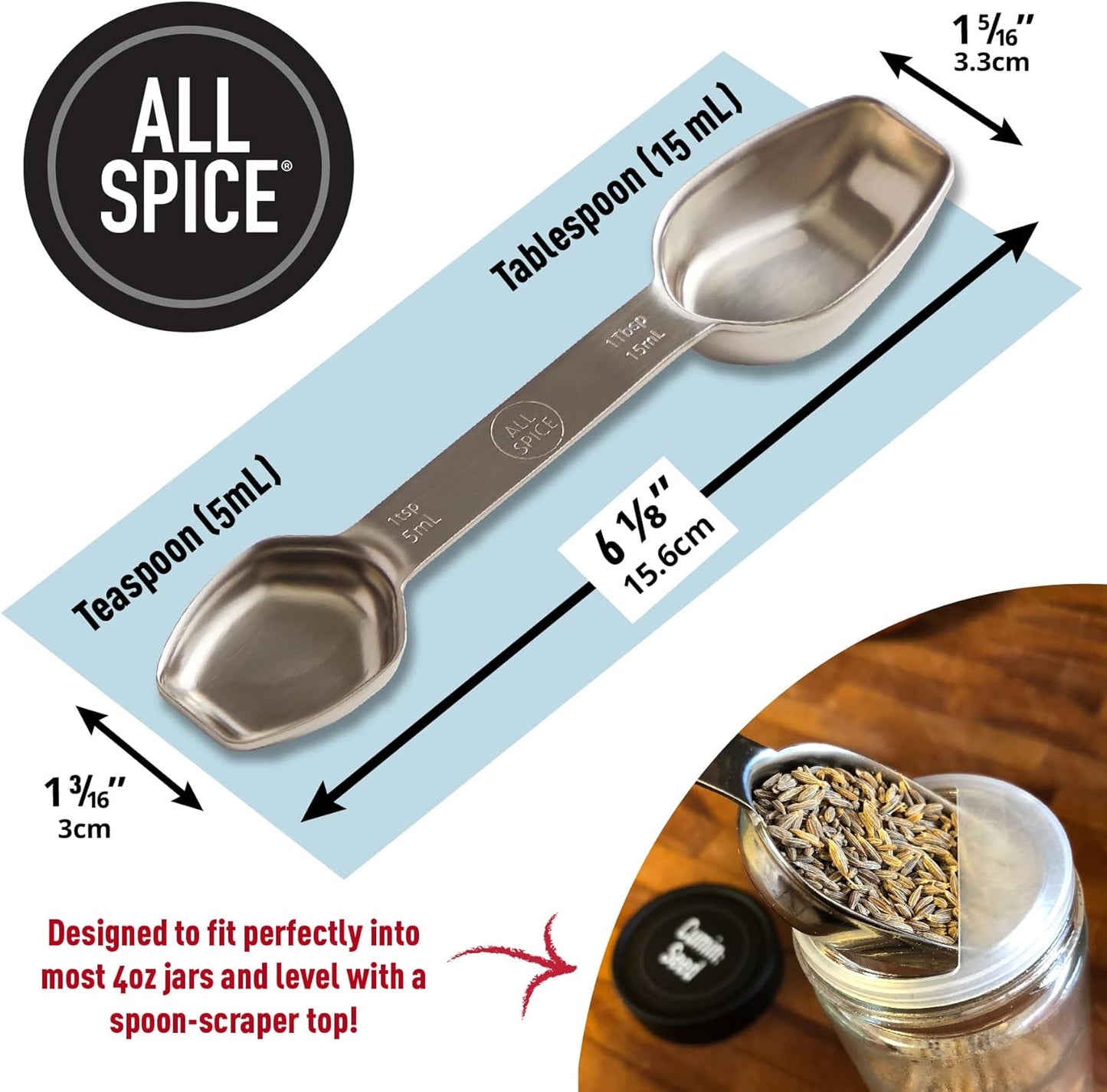 AllSpice Stainless Steel Double Sided Measuring Spoon- Teaspoon and Tablespoon