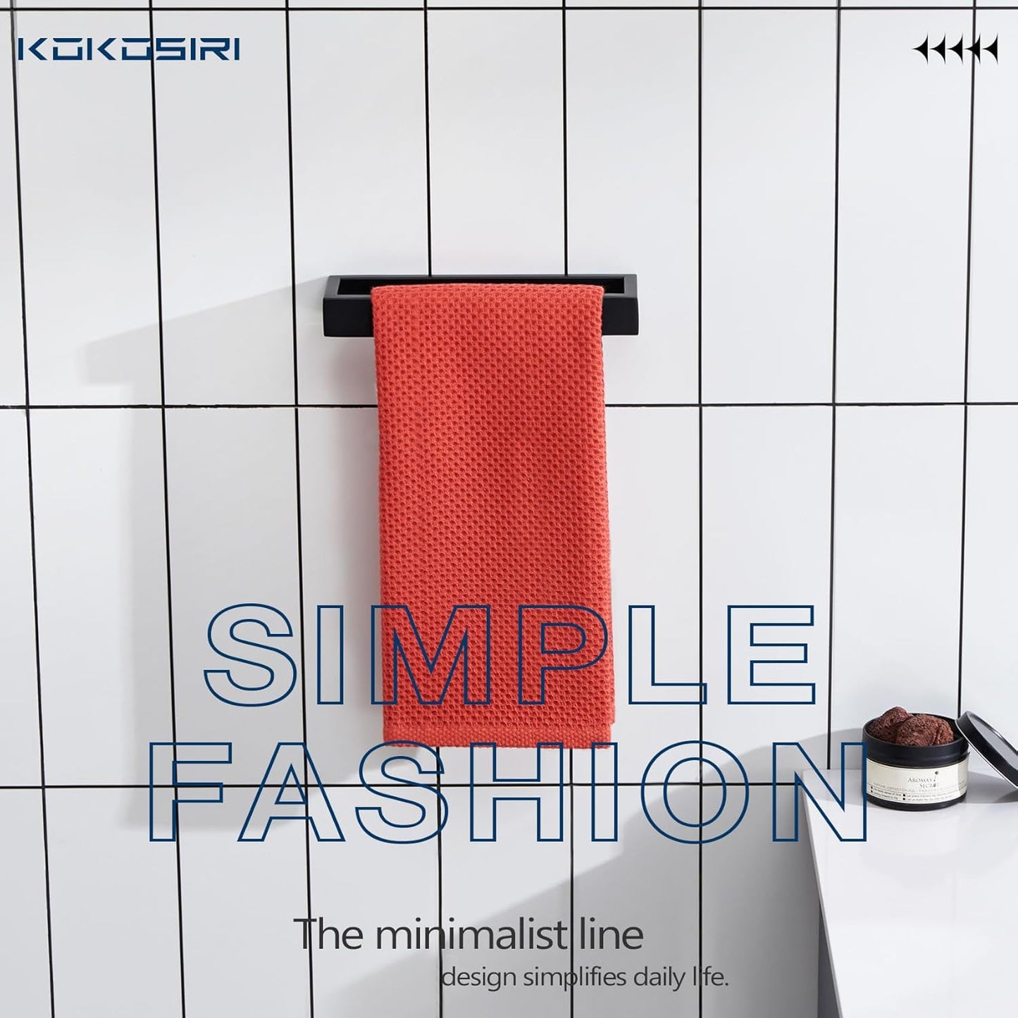 KOKOSIRI Towel Rings Matte Black Hand Towel Bar Holder 9-Inch Kitchen Rack Stainless Steel for Bathroom Hardware Wall Mounted, 2 Pack B4008BK-L9-P2