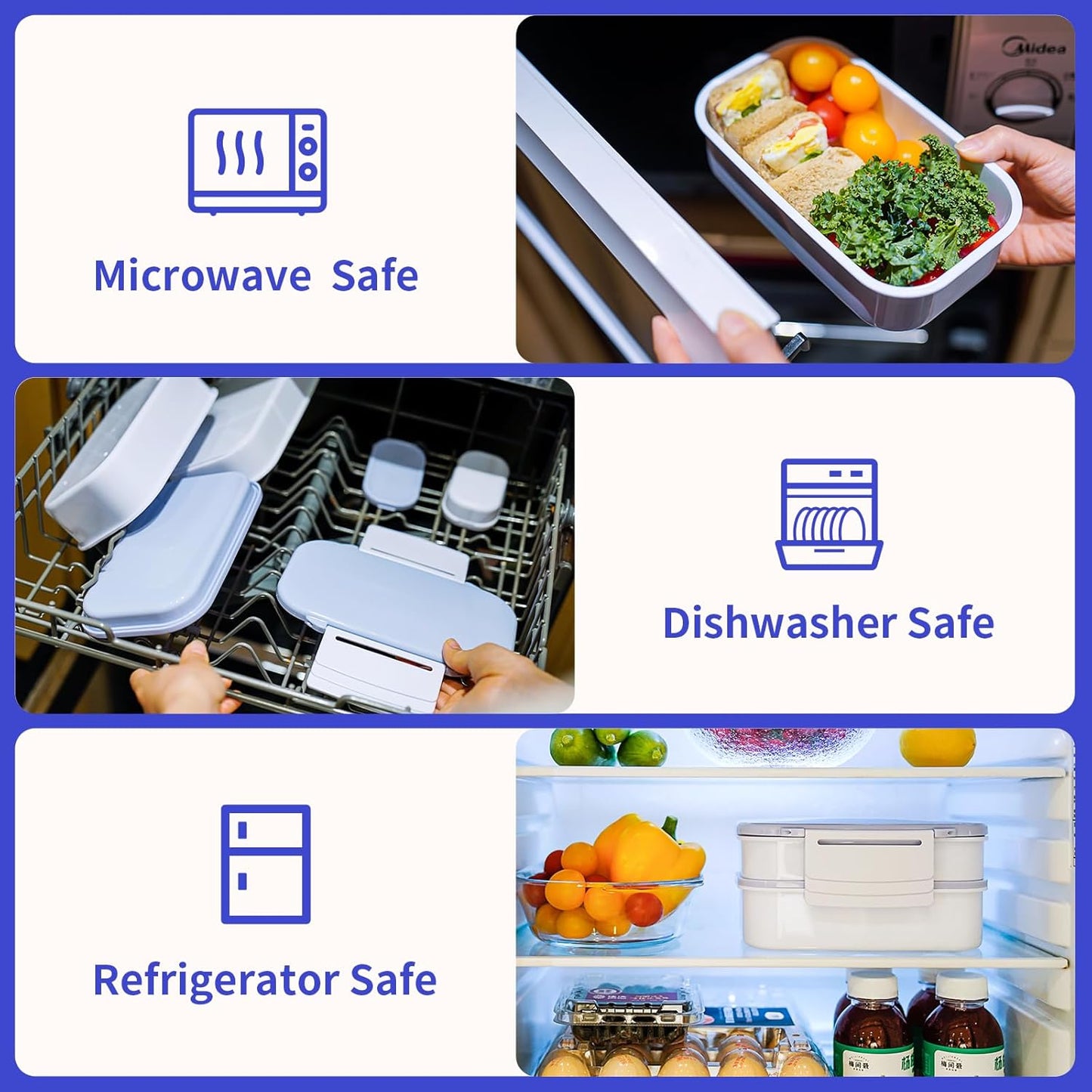 Lunchneo bento box for adults, separate for men and women, set of utensils and dipping containers, cute Japanese bento box, microwave heatable(White)