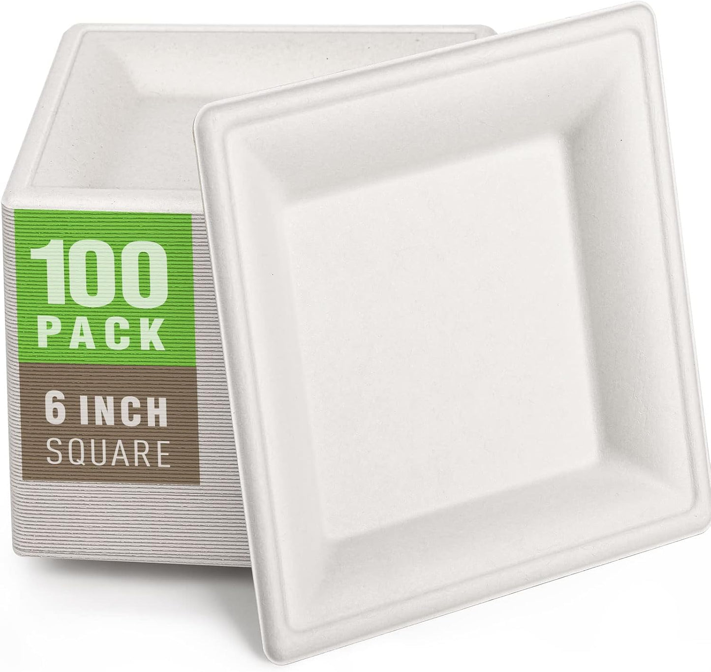 Gezond 100 Pack Compostable Square Paper Plates 6 Inch Disposable Paper Plates Heavy Duty Square Dinner Plates for Party Eco-friendly White Salad Plates