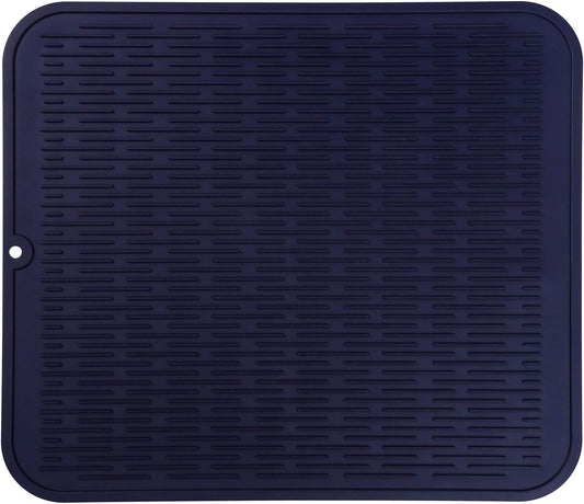 Silicone Dish Drying Mat for Multiple Usage,Easy clean,Eco-friendly,Heat-resistant Silicone Mat for Kitchen Counter or Sink,Refrigerator or Drawer Liner Navy Blue XL 18 inches x 16 inches
