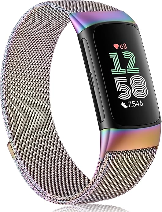 Meliya for Fitbit Charge 6 Bands Women Men, Stainless Steel Metal Mesh Loop Adjustable Magnetic Wristband Replacement Straps Compatible with Fitbit Charge 6 Fitness Tracker