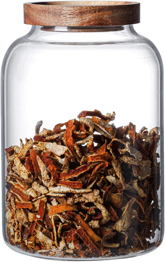 Large Glass Jars with Airtight Wooden Lid, Food Storage Glass Canister, Clear Cereal Storage Container for Flour, Sugar, Coffee Beans, Snack (1 Gallon (4000ml))