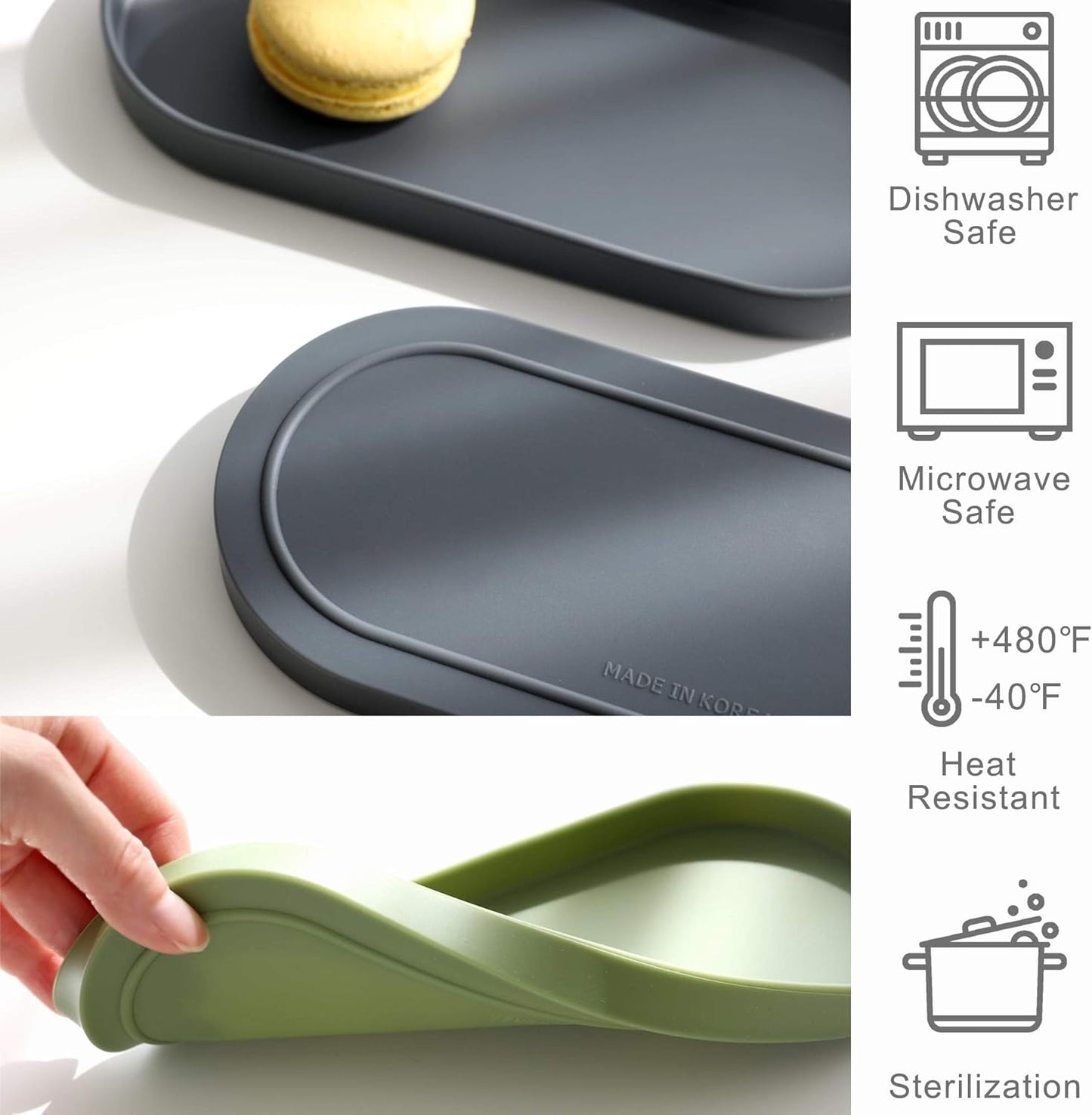 Lazy K Silicone Tray - Small Vanity Tray Organizer - Spoon Rest Holder - Multi-Purpose Modern Kitchen Sink, Bathroom, Counter Organizer (Forest Green)
