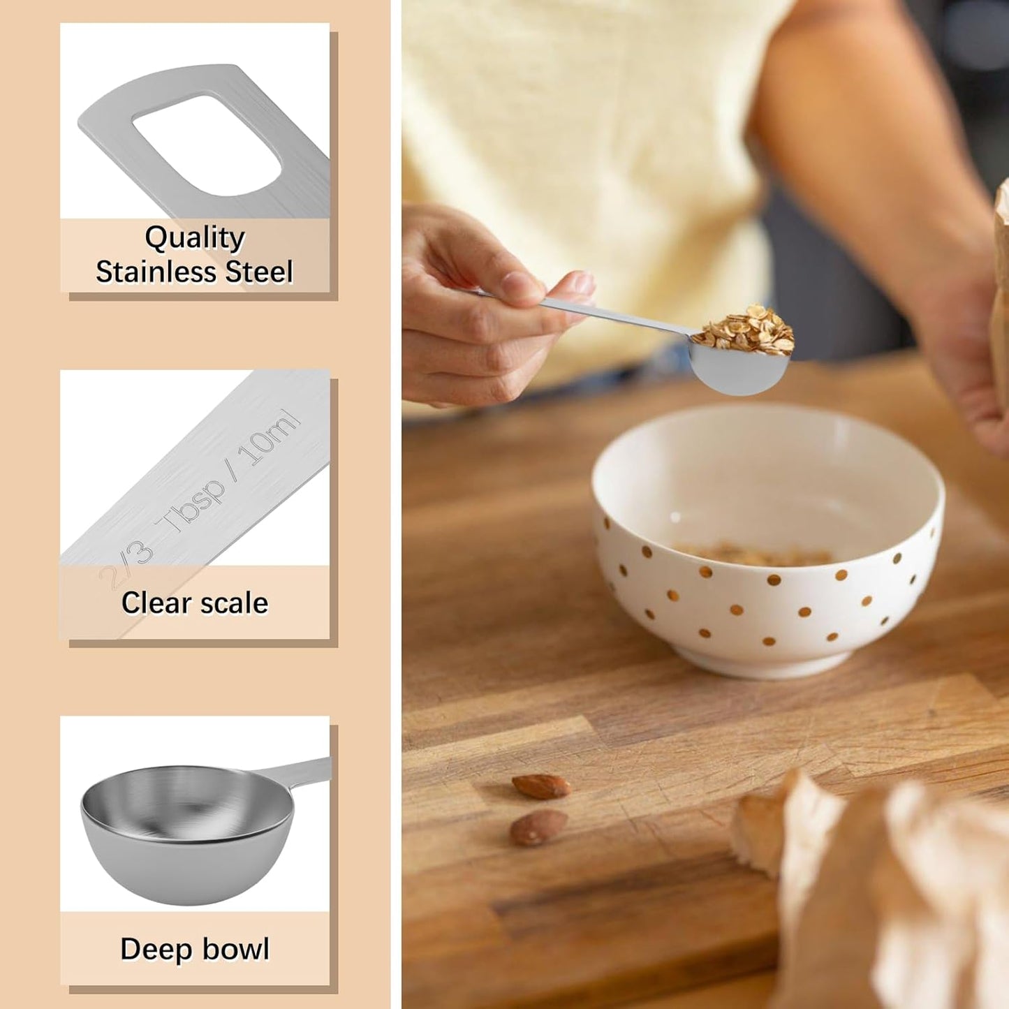 1PCS 2/3tbsp (2tsp, 10ml, 1/3oz) Single Measuring Spoon, Stainless Steel Individual Teaspoons Only