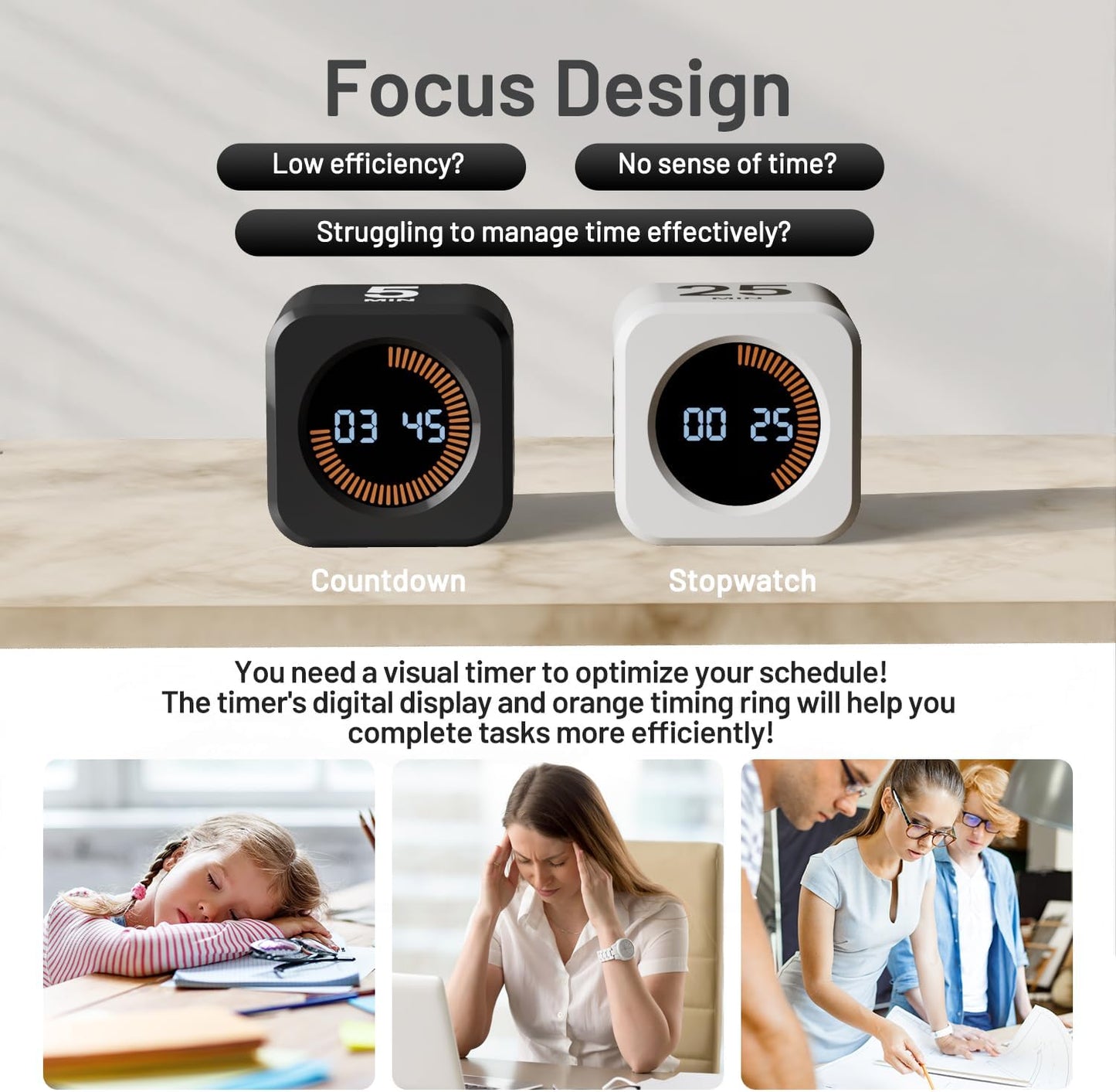 Rotating Pomodoro Timer Cube – 5/10/25/50 Minutes Preset Silent/Vibration/Custom Modes Flip Timer | ADHD Focus Helper for Study, Work & Kitchen (Black)