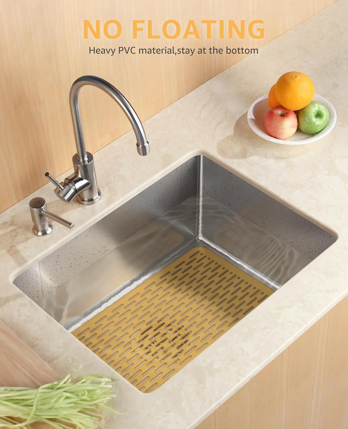 Bligli Mesh Sink Mat, 15.7 x 11.8inch Sink Prtector Mats for Kitchen Sinks, PVC Eco-Friendly Sink Protectors for Bottom of Sink, Fast Draining, Easy Cleaning, Clear Brown