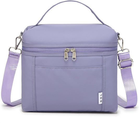 NOL Natural Organic Lifestyle Insulated Lunch Bags for Women Cooler Bag Lightweight Nylon Waterproof Lunch Box For Work (Light purple, Medium(normal))