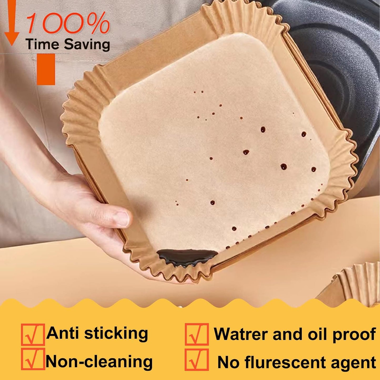 Air Fryer Liners Disposable 9 Inch, 9 inch Air Fryer Liners 125 Pcs Large Square Air Fryer Paper Liners for 5QT 6qt 8QT Air Fryer, Non-stick Parchment Paper for Frying, Baking