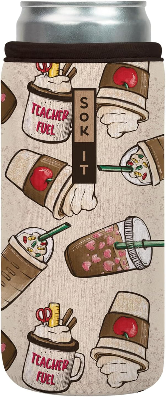 Sok It CanSok Sleeve for Beer & Soda Insulated Neoprene Cover (Teacher's Favorite, 12oz Slim Can Sleeve)