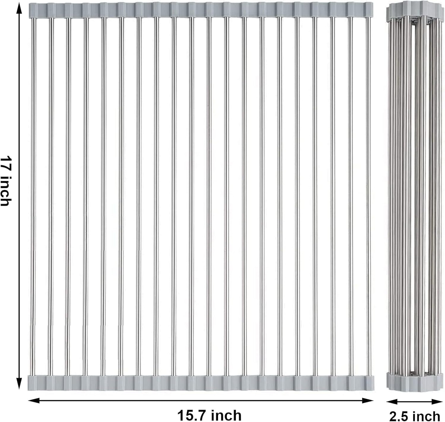 Searik Roll up Dish Drying Rack, Over The Sink Rolling Dish Drainer Rack Multipurpose Foldable Kitchen Stainless Steel Dish Rack Sink Drying Rack for Kitchen Sink Counter (17"x 15.7")