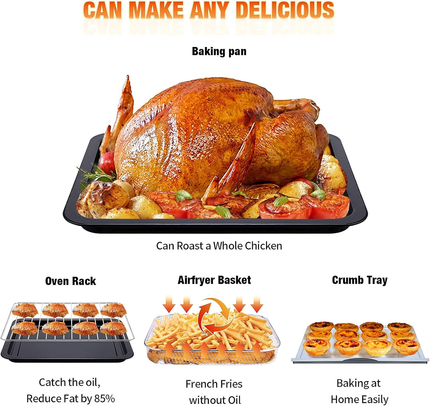 Geek Chef 26 QT Air Fryer Oven, Big Air Fryer, Toast Oven with Bake, Roast, Pizza, Easy to Use & Clean, 6 Slice Toast, Stainless Steel