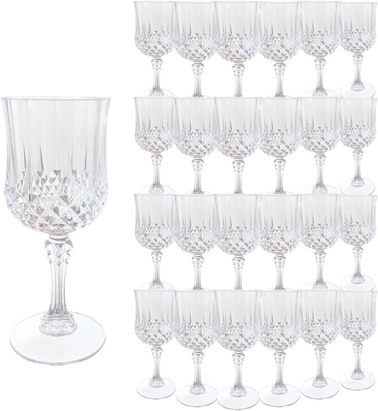 Plastic Wine Glasses，Plastic Goblets Vintage Style Cordial Drinking Glasses for Wedding Reception, Grand Event Party Supplies (24, transparent)
