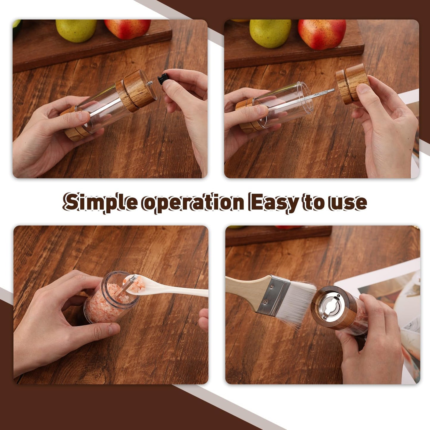 2 Pack 5.5 Inch Wood Salt and Pepper Grinder Set, Premium Acrylic Salt and Pepper Grinder Set with a Adjustable Ceramic Rotor - Made of High-Grade Acacia Wood Material