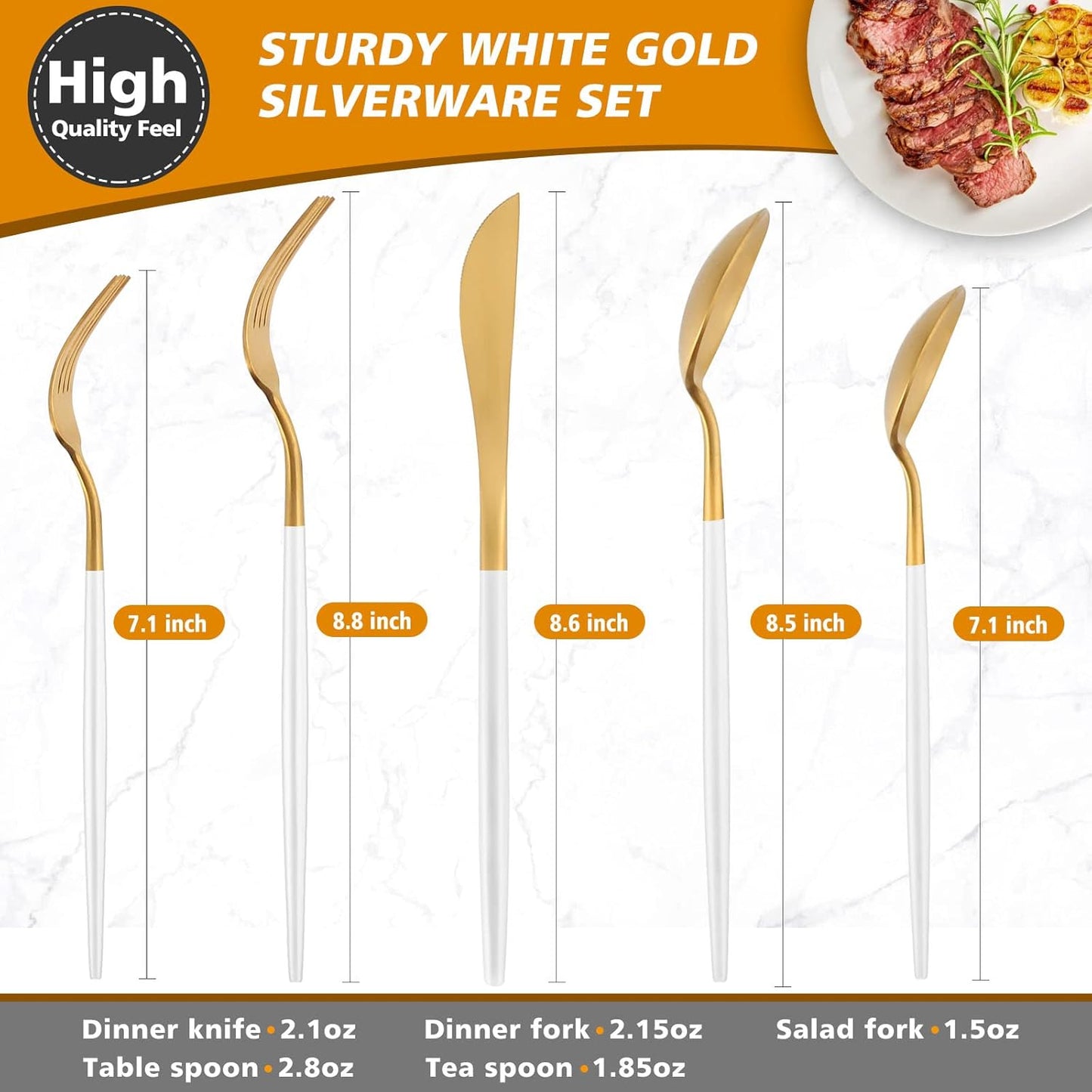 Matte White Gold Silverware Set, Oliviola 20-Piece Stainless Steel Flatware Cutlery Set Service for 4, Satin Finish Kitchen Utensil Set, Dishwasher Safe