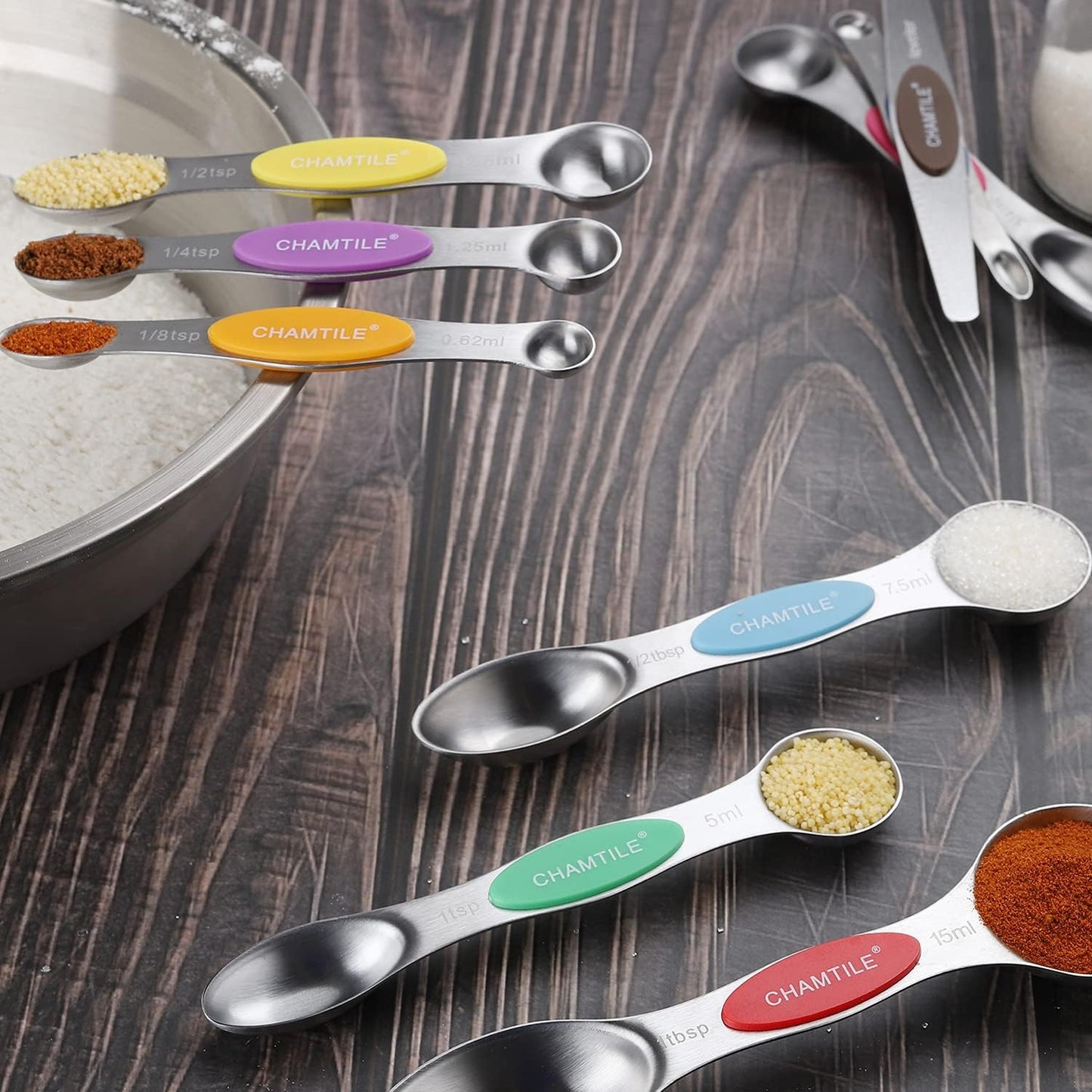 Magnetic Measuring Spoons Set Stainless Steel Dual Sided Stackable Teaspoon Tablespoon Nesting Measuring Spoon for Measuring Dry and Liquid Ingredients Color