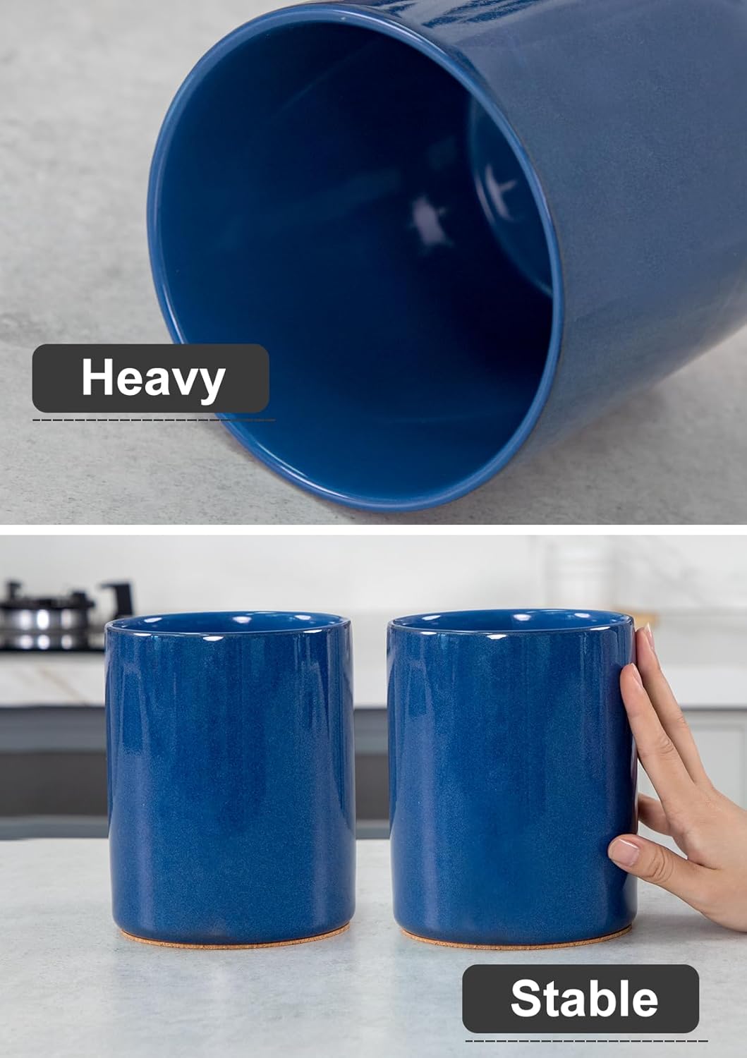 Nucookery Utensil Holder, 6.4" Ceramic Kitchen Utensil Holder for Countertop with Protection Cork Bottom, Vintage Farmhouse Kitchen Decor for Counter, Gift (Royal blue)