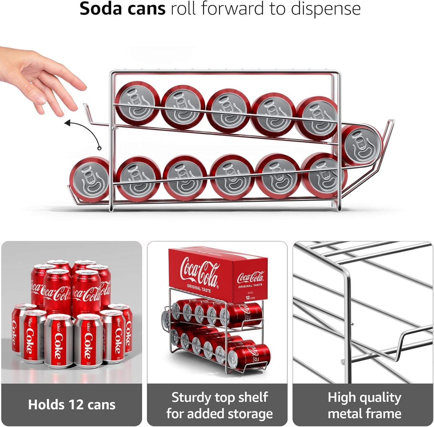 Sorbus Soda Can Rack Beverage Dispenser 12 Can Dispenser Organizer for Refrigerator (2 Pack, Silver)