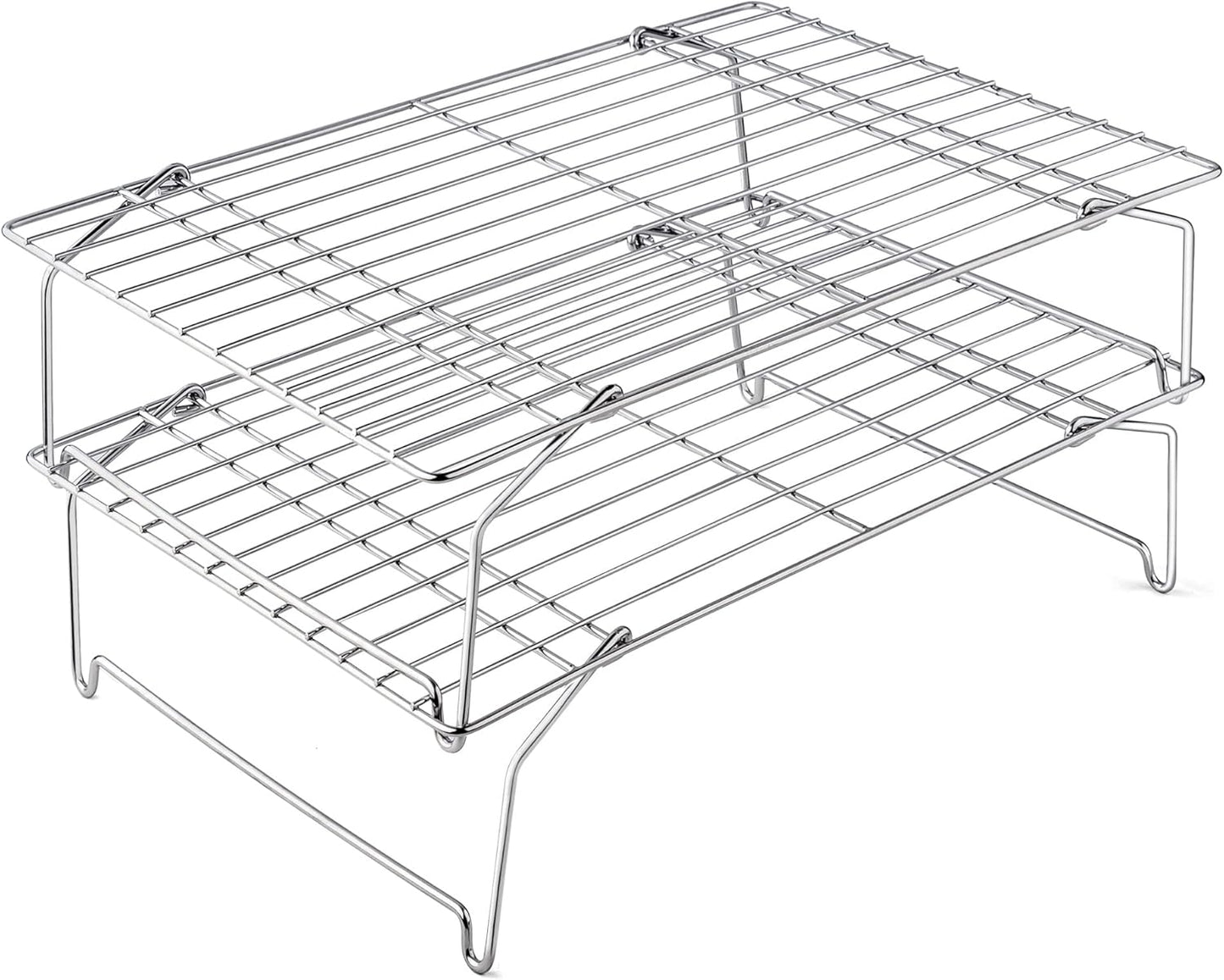 15IN x 10IN Cooling Baking Rack Set of 2, Leonyo 2-Tier Stackable Stainless Steel Wire Baking Cooking Racks Set for Cookie, Pizza, Cup Cake, Raised & Folding Feet