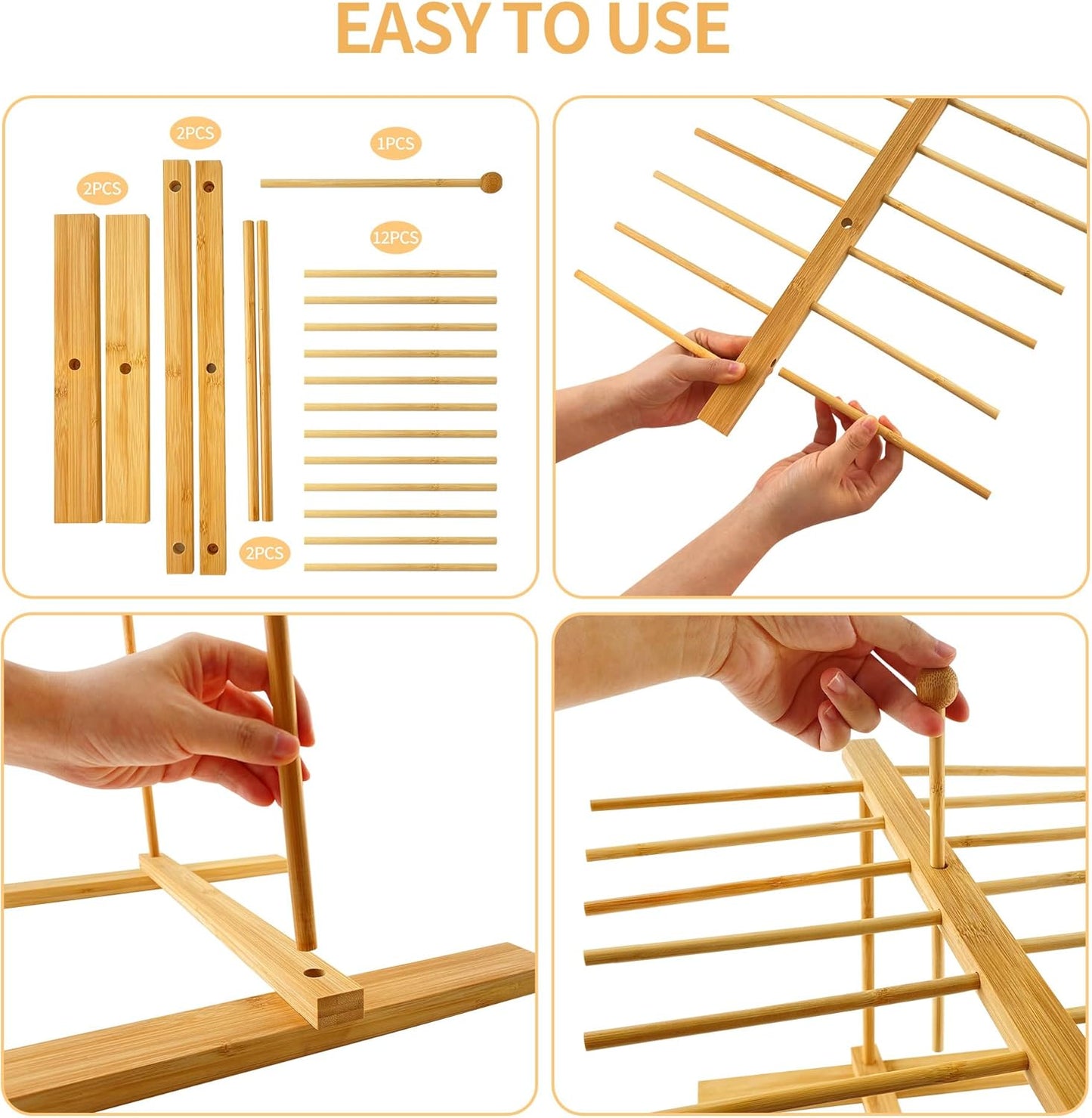 Bamboo-Pasta-Drying-Rack With Transfer Wand & 12 Arms, Large Tall Collapsible Fresh Pasta Dryer Holder For Homemade Noodle, Spaghetti, Tagliatelle, Detachable Fettuccine Hanger Stand With 12 Bars
