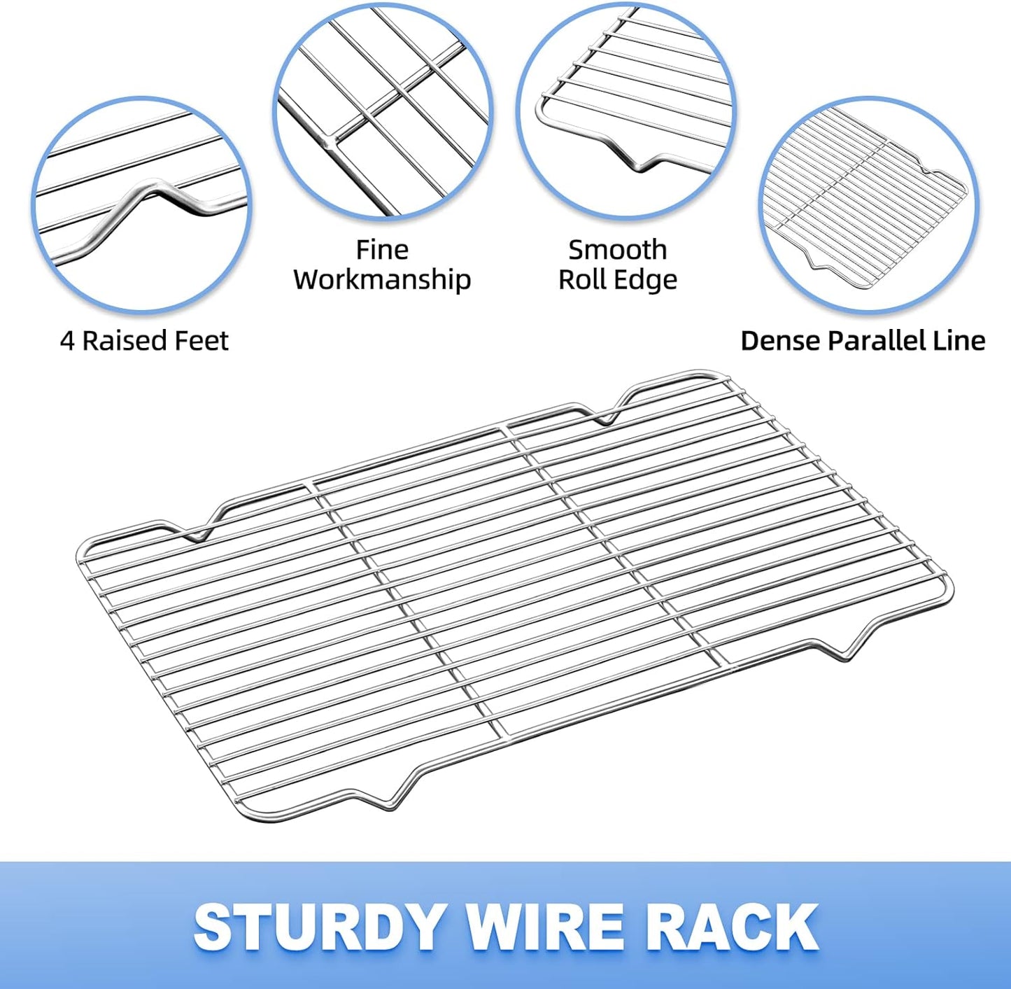 Baking Sheet with Wire Rack Set, Stainless Steel Cookie Sheet Baking Pan Toaster Oven Tray with Cooling Rack, 12.4 x 10 x 1 Inch Quarter Sheet Pan - Non Toxic & Dishwasher Safe