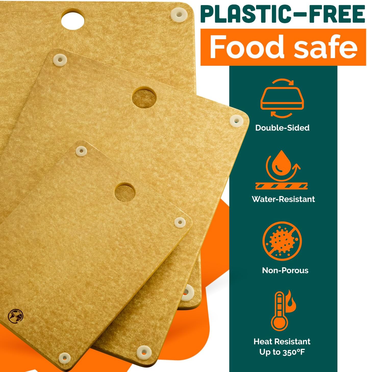 Earth’s Dreams Wood Cutting Board Set 3-Piece: Small, Large & Extra Large - Charcuterie Board, Non-Plastic, Non-Toxic, Heavy-Duty, Dishwasher Safe (Tan)