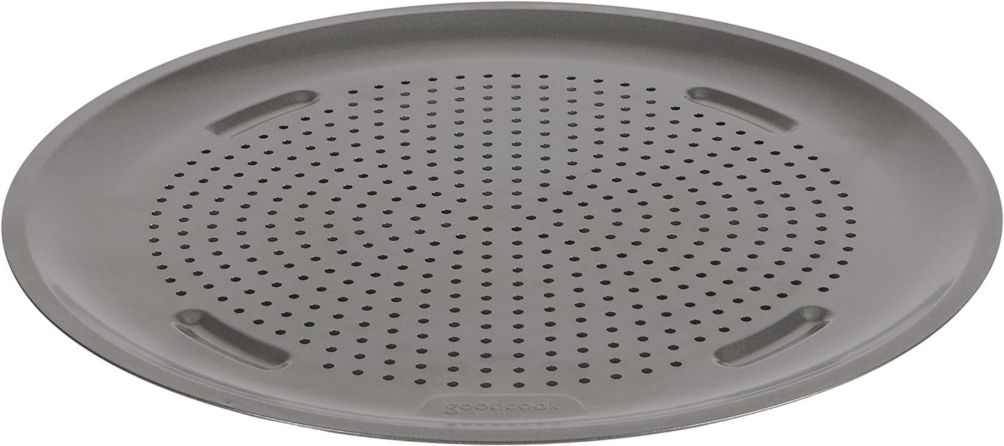 GoodCook AirPerfect 14" Insulated Nonstick Carbon Steel Pizza Pan with Cutting Guides, Perforated Nonstick Pizza Pan, Gray