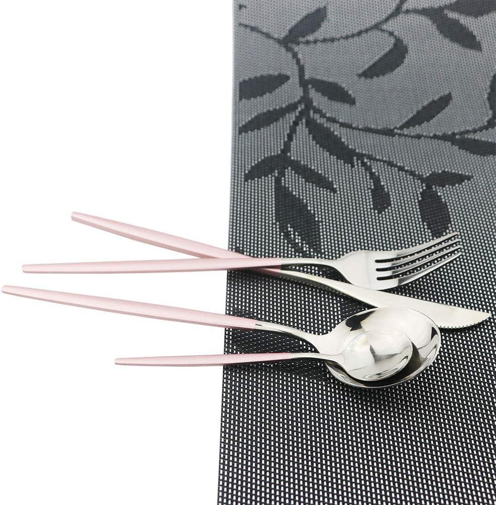 Pink Silver Silverware Set, JASHII 20-Piece Stainless Steel Satin Finish Flatware Set, Kitchen Utensil Set, Mirror Polished Tableware Cutlery Set for Home and Restaurant, Dishwasher Safe