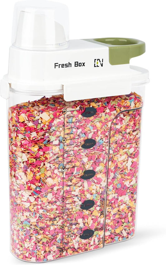 Cereal Storage Container 1Pack,85oz/2.5L Airtight Food Storage Containers With Lids,Organizers Storage With Measuring Cup for Beans,Sugar,Rice,Nuts,Snacks,Pet Food,Candy (Green, 1Pack Large Size)