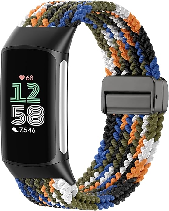 Magnetic Braided Nylon Compatible with Fitbit Charge 6 Bands/Fitbit Charge 5 Bands for Women Men, Soft Sport Stretchy Breathable Strap Replacement Wristband for Charge 6/Charge 5