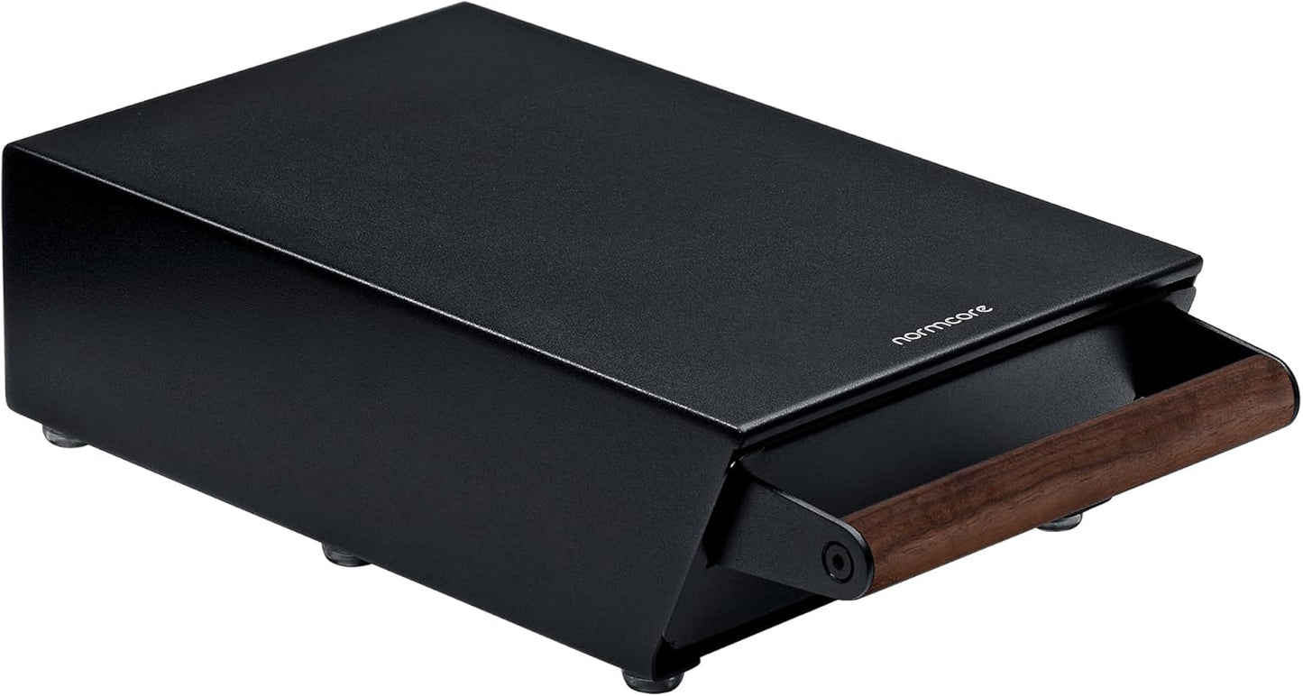 Normcore Espresso Knock Box, Under Grinder Knock-out Drawer with Walnut Wood Hand, Shock Absorbing Removable Knock Bar and Non-Slip Base, 304 Stainless Steel, Size: M