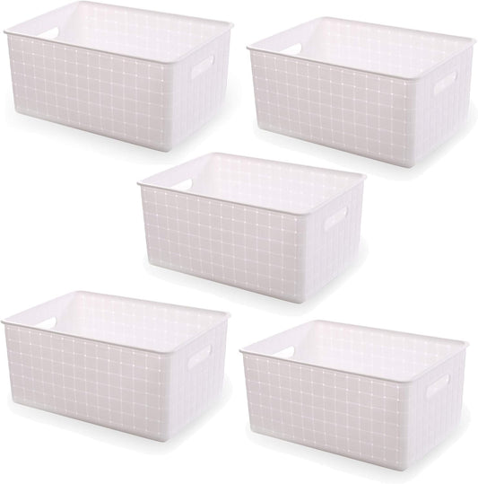 BINO Plastic Basket, Small White, 5 Pack - Rectangular Cabinet Organizer, Multi-Use Storage Basket, Drawer and Cabinet-Friendly, Portable, Durable, Space Efficiency, Stock Management