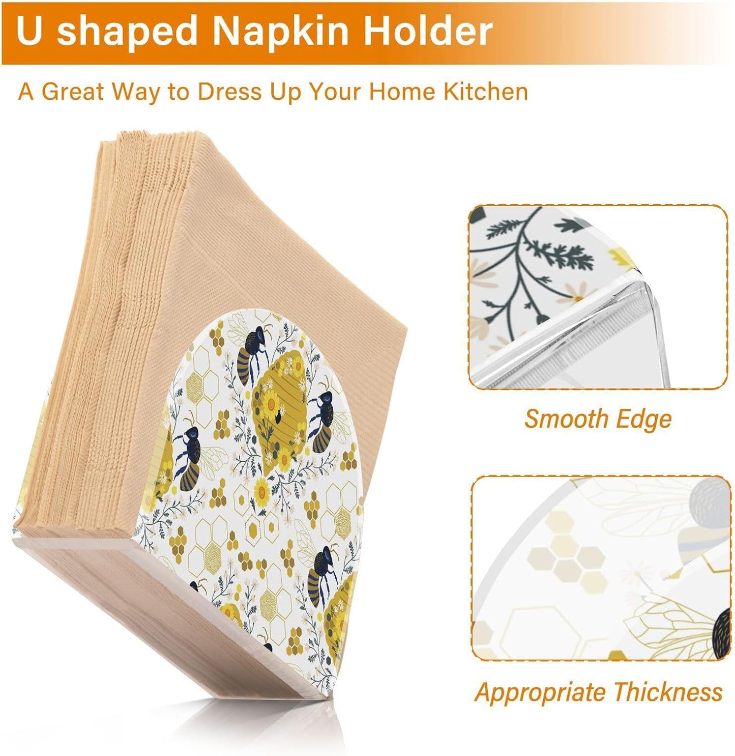 Bee Hive Honeycomb Daisy Flower Napkin Holder for Table Paper Napkins Holder Acrylic Tissue Dispenser Kitchen Dining Room Bathroom Party Car Decor