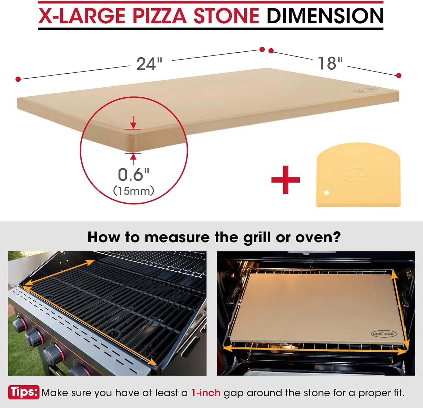 Unicook Extra Large Pizza Stone 24"x18" for 36"/ 48" Wall Ovens, Rectangular Baking Stone, Ideal for Baking Crispy Pizzas, Bread and Cookies, Weighs 16.9 lbs, Does Not Fit 30" Compact Ovens