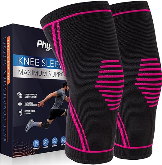 Knee Brace for Pain Relief - 2 Pack Knee Compression Sleeves for Men and Women - Support for Weightlifting, Gym, Workout, Volleyball - Meniscus Tear, ACL, Arthritis (Pink, Large)
