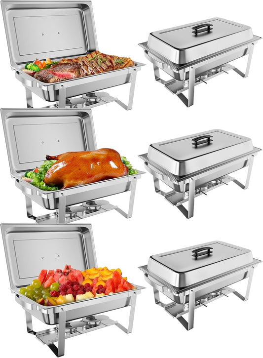 GarveeHome Chafing Dish Buffet Set 6 Pack, 8 QT Food Servers and Warmers Stainless Steel Chafer with Water Pan for Weddings, Parties, Banquets, and Catering