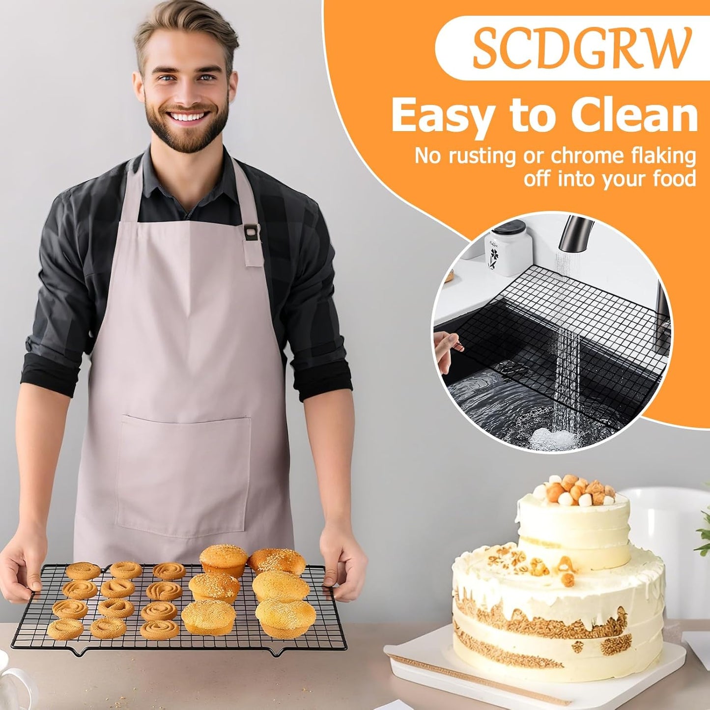 5PCS Cooling Racks for Cooking and Baking - 10" x 16" Wire Rack Baking Rack, Oven Cooking Rack, Heavy Duty Baking Rack for Grilling. Roasting, Cooking, Drying