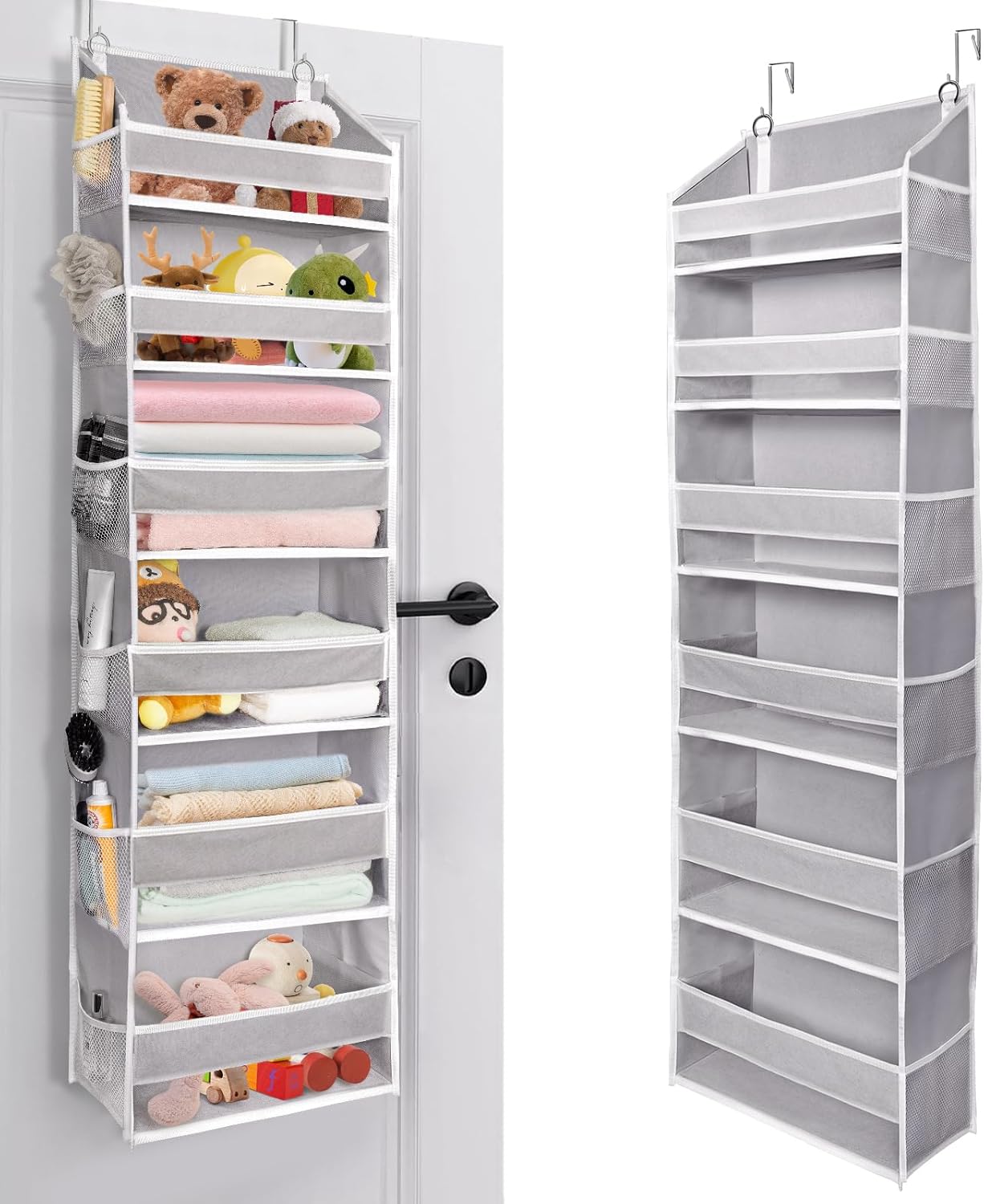 ULG Over The Door Organizer with 6 Large Pockets 12 Side Pockets, 50lbs Weight Capacity Door Hanging Organizer for Bedroom, Bathroom, Pantry, Nursery Storage, Gray