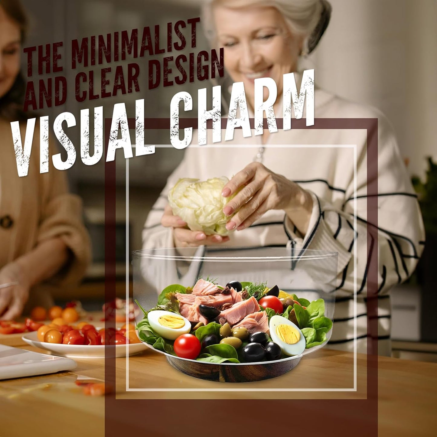 Premium Large Glass Salad Bowl Set with Acacia Wood Base and Serving Utensils - Ideal for Hosting Parties, Host Family Gatherings, and Everyday Use - Elegant, Durable, and Practical Kitchen Essential