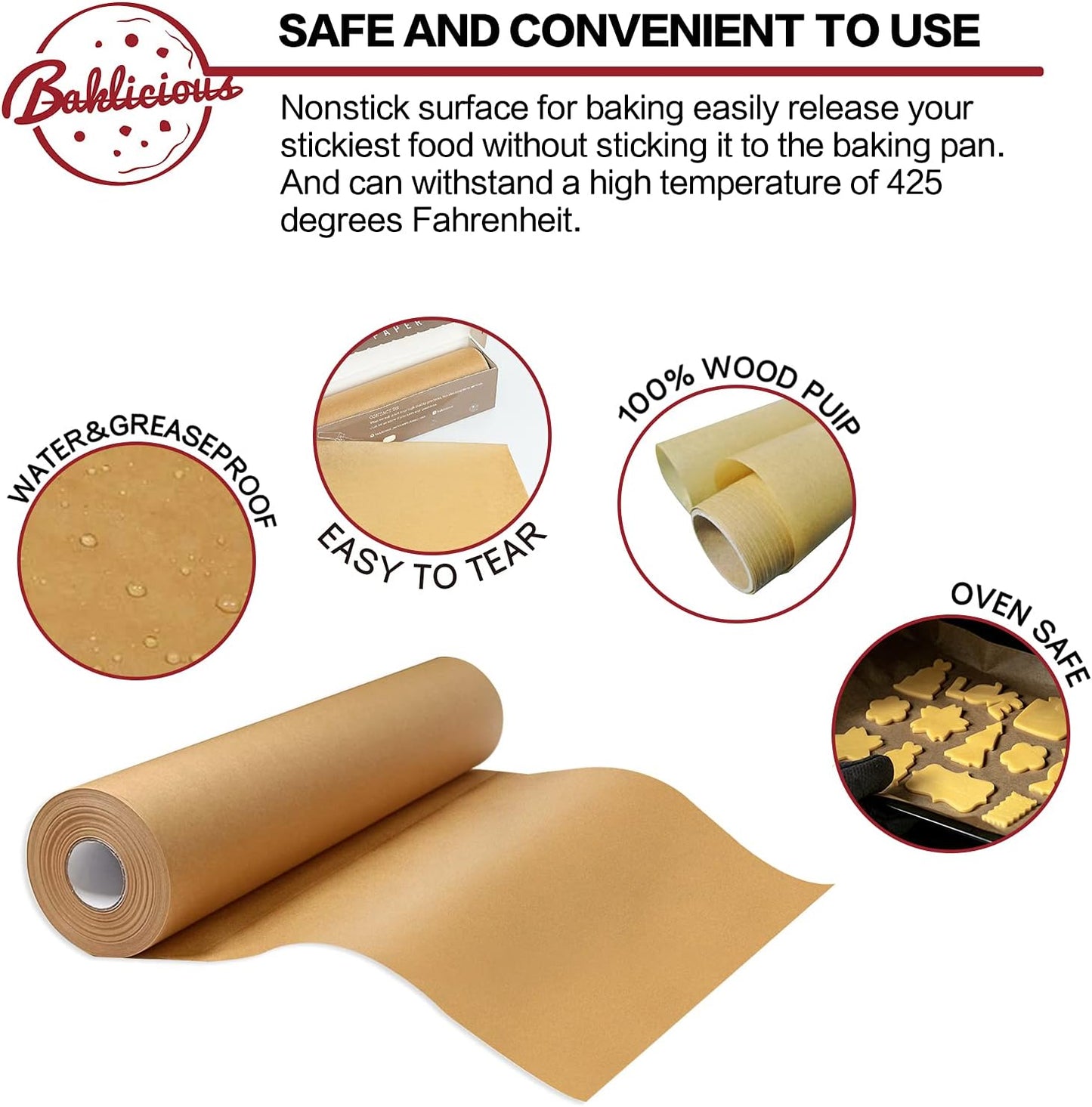 Unbleached Parchment Paper Roll for Baking, 2 Pack of 15 In X 210 Ft Non-stick Baking Parchment Paper, Food Grade Cooking Paper for Baking Bread, Cookies,Pans, Oven, Air Fry