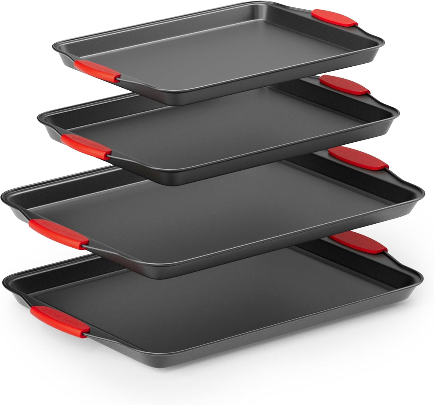 Country Kitchen Nonstick Stackable Bakeware Set - Heavy Duty, Durable, Easy Release Baking Set, Red, 4 Pcs