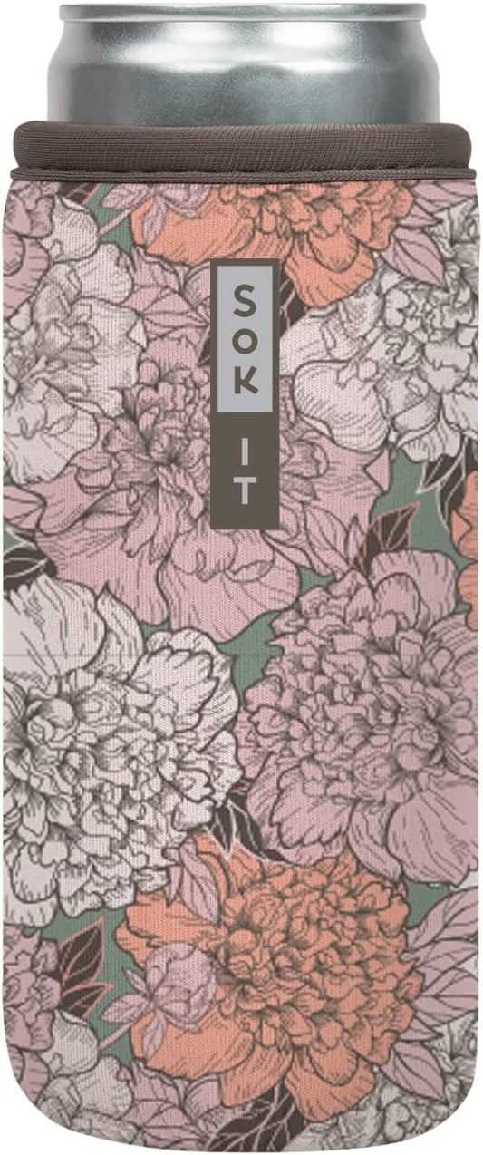 Sok It CanSok Sleeve for Beer & Soda Insulated Neoprene Cover (Carnations, 12oz Slim Can Sleeve)