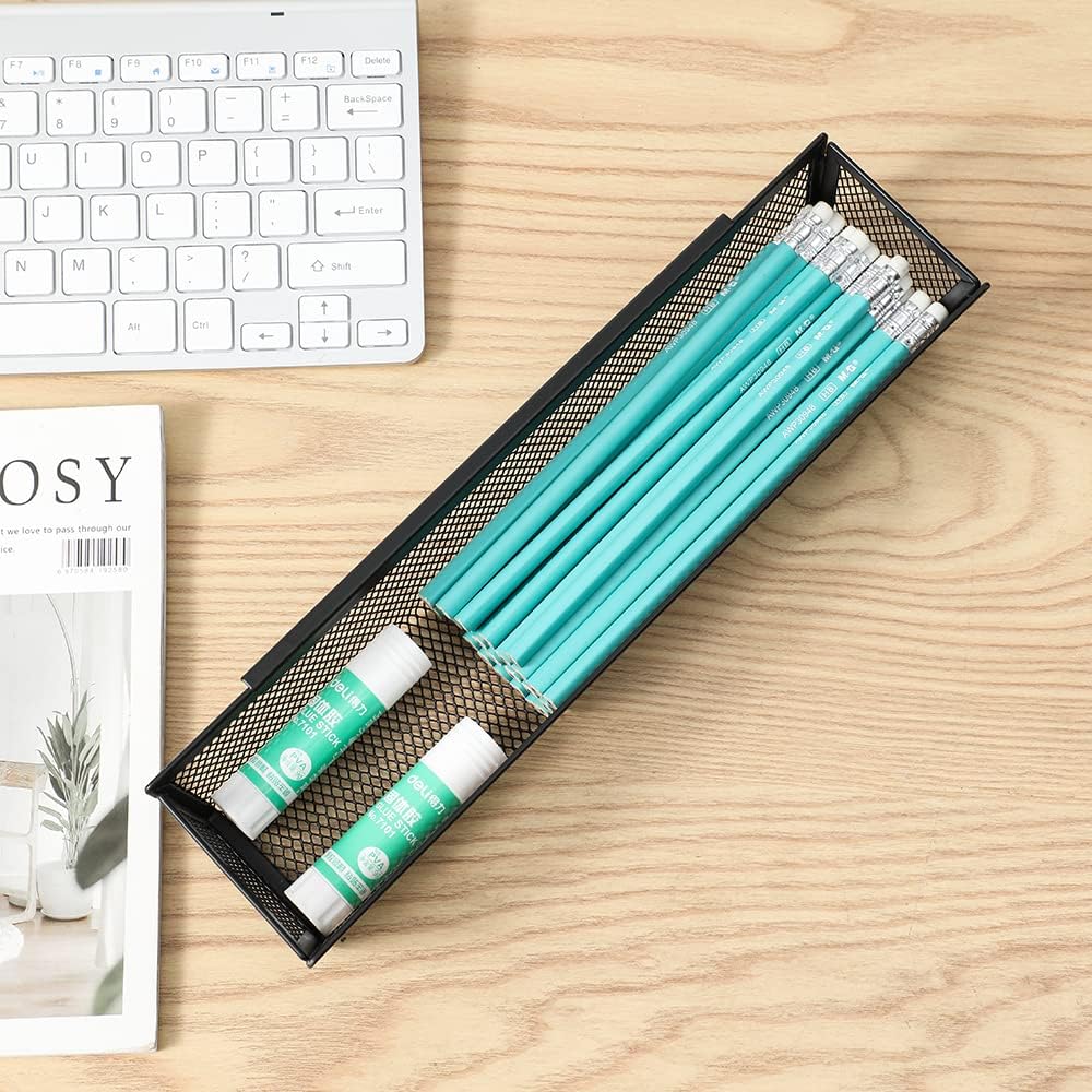 6 Pack Black Silverware Drawer Organizer Kitchen Drawer Utensil Cutlery Tray Office Supplies with Inter-locking Arm Drawer Dividers Organizer for Silverware, Flatware, Home,Office, School,Bedroom 12X3