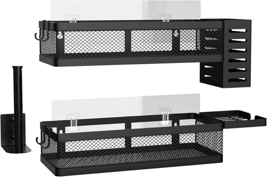 PUSDON Metal Wall Hanging Basket 2 Packs DIY Suitable for Multiple Scenes - Middle Black Netting Set