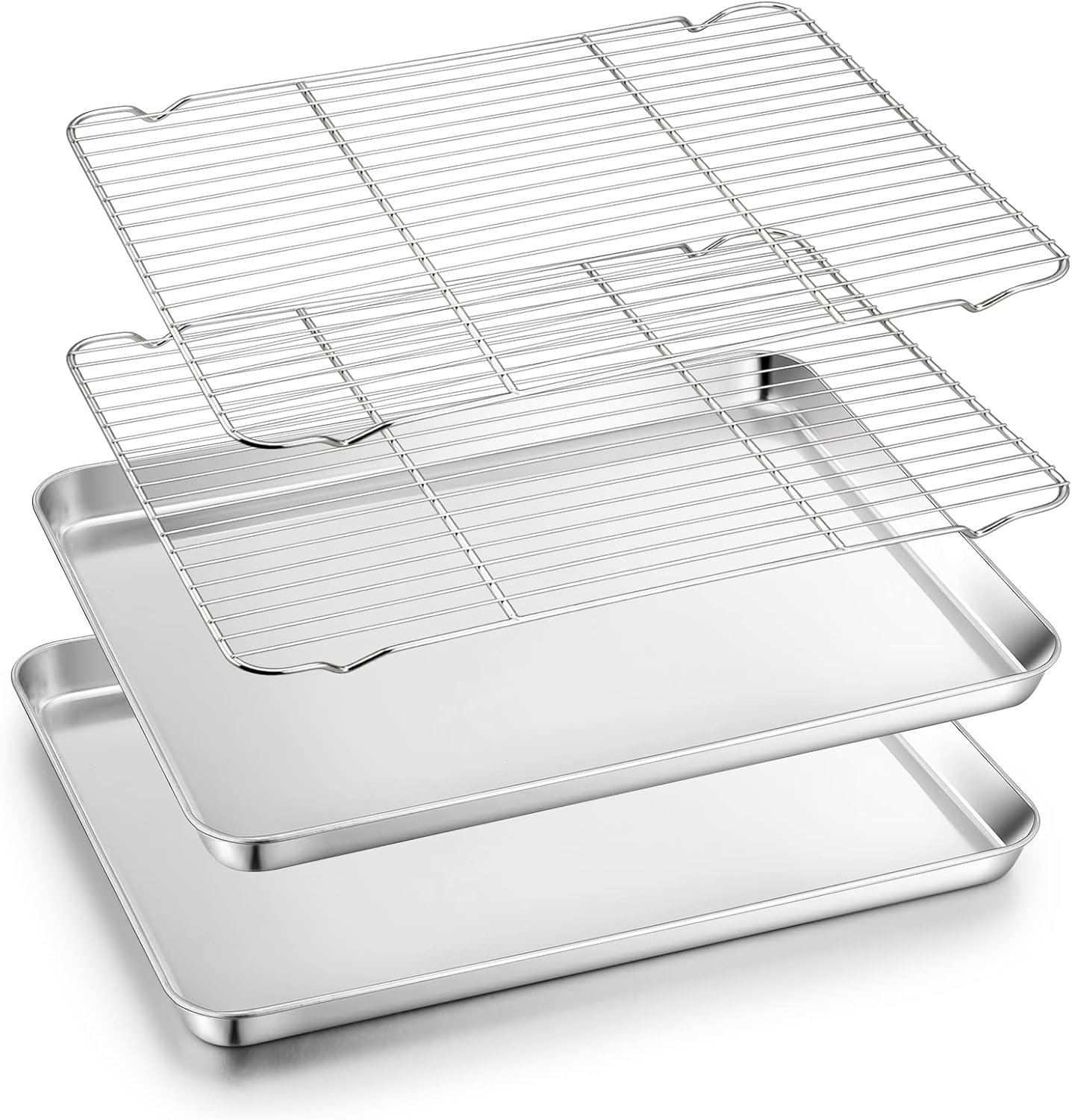 TeamFar Baking Sheet with Rack, 17.6 x 13 x 1 inch Stainless Steel Baking Pan Cookie Sheet Set with Cooling Rack for Baking/Roasting/Cooling, Non-Toxic & Heavy Duty, Dishwasher Safe - Set of 4